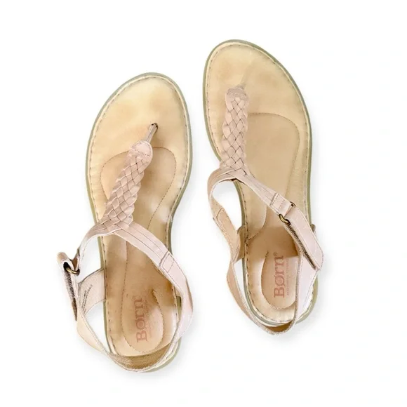 BORN Yarrow Braided Leather T-Strap Woven Boho Flat Sandals, Blush (Nude) sz. 8 - Picture 13 of 14